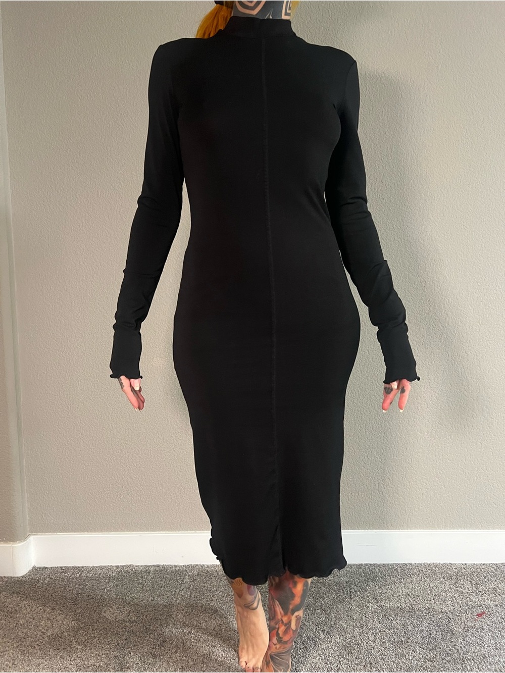 H&M Black Long Sleeve Midi Mock Neck Dress